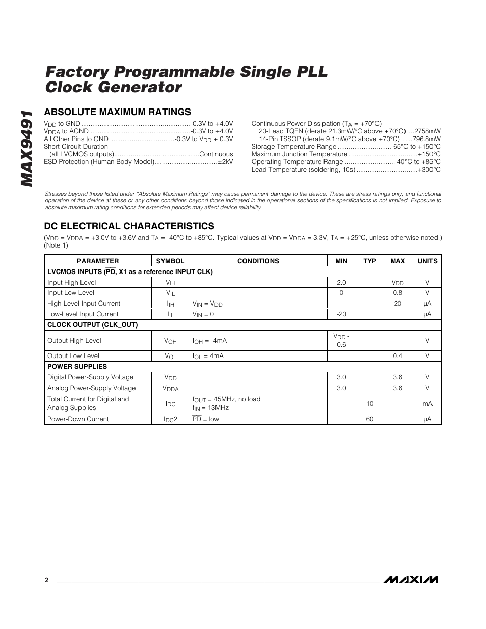 Rainbow Electronics MAX9491 User Manual | Page 2 / 11