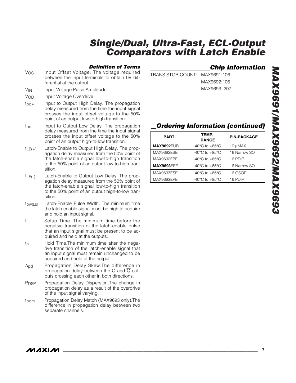 Chip information, Ordering information (continued) | Rainbow Electronics MAX9693 User Manual | Page 7 / 10