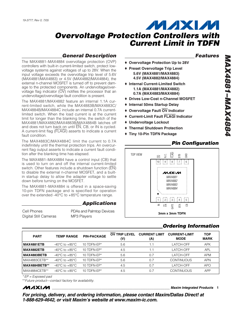 Rainbow Electronics MAX4884 User Manual | 12 pages