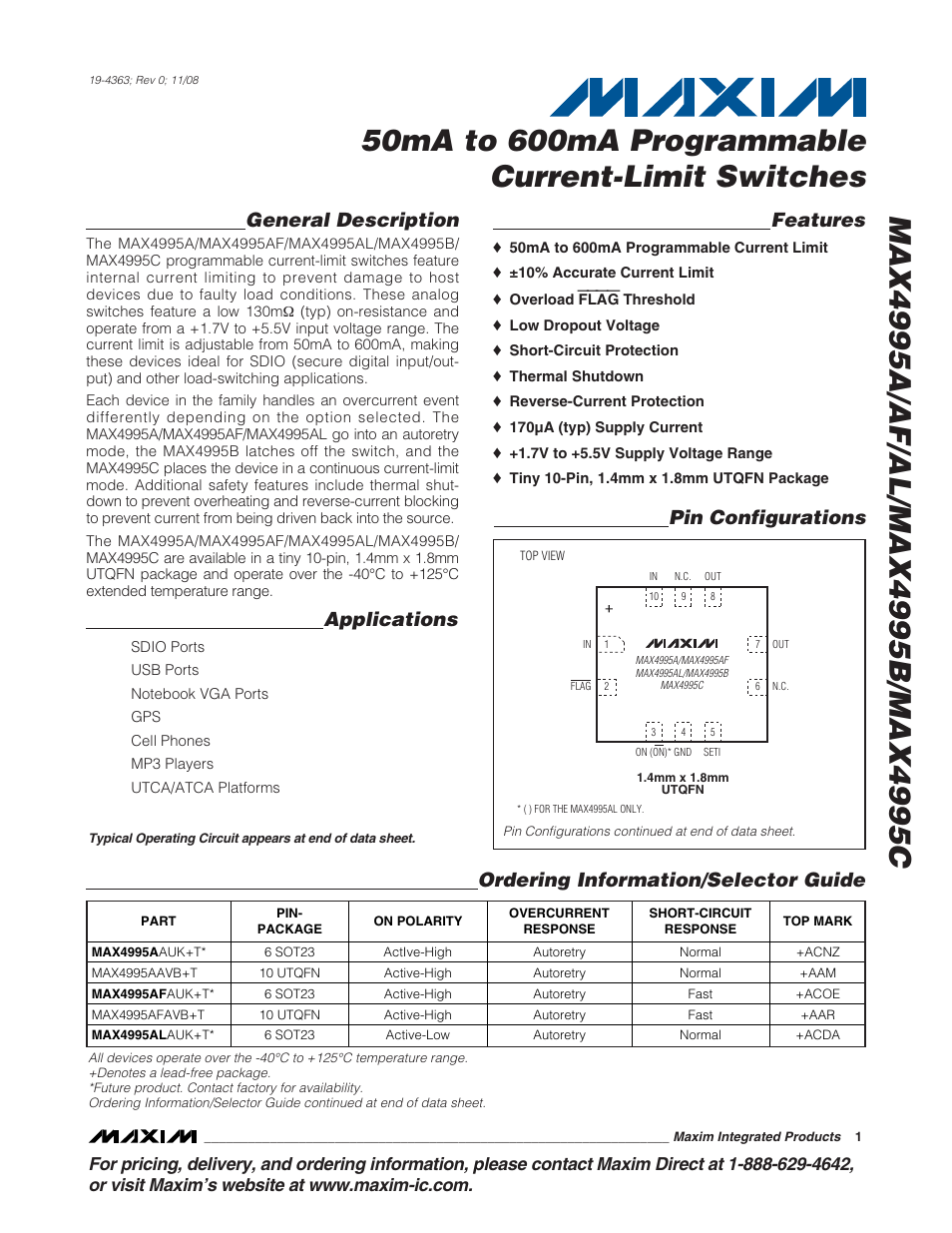 Rainbow Electronics MAX4995 User Manual | 12 pages