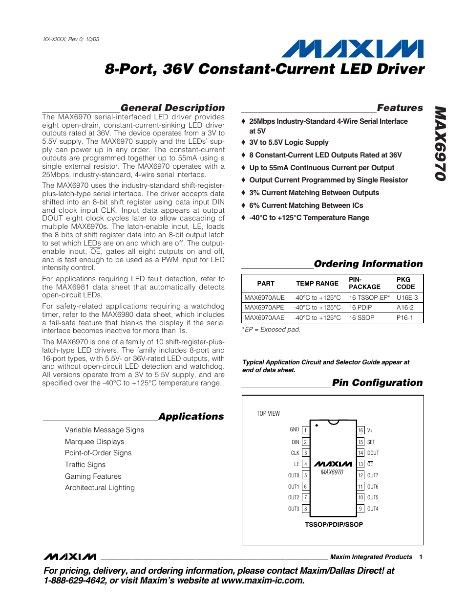 Rainbow Electronics MAX6970 User Manual | 1 page