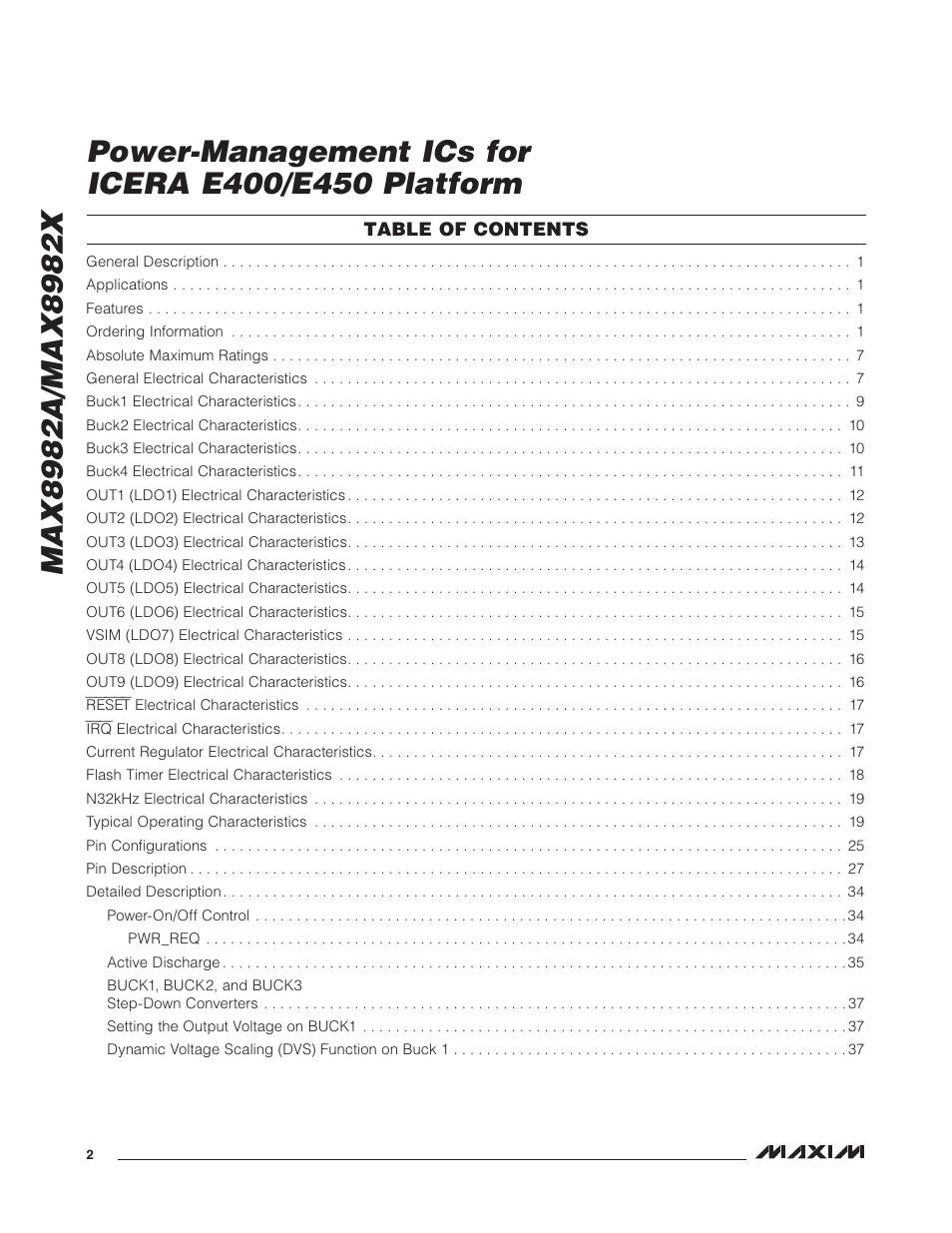 Rainbow Electronics MAX8982X User Manual | Page 2 / 73
