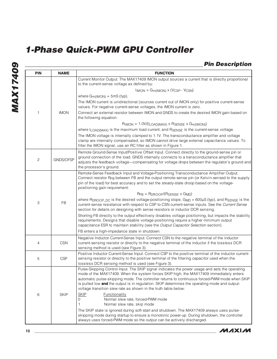 Pin description | Rainbow Electronics MAX17409 User Manual | Page 10 / 32