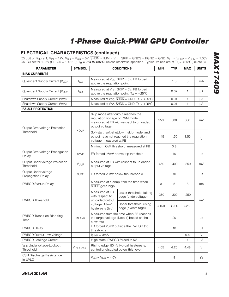 Electrical characteristics (continued) | Rainbow Electronics MAX17409 User Manual | Page 3 / 32