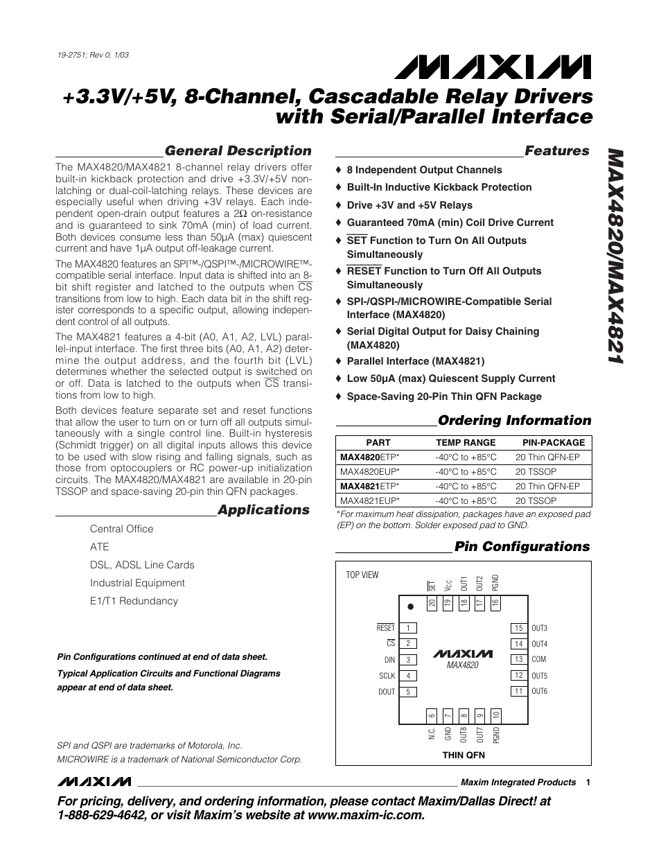 Rainbow Electronics MAX4821 User Manual | 13 pages