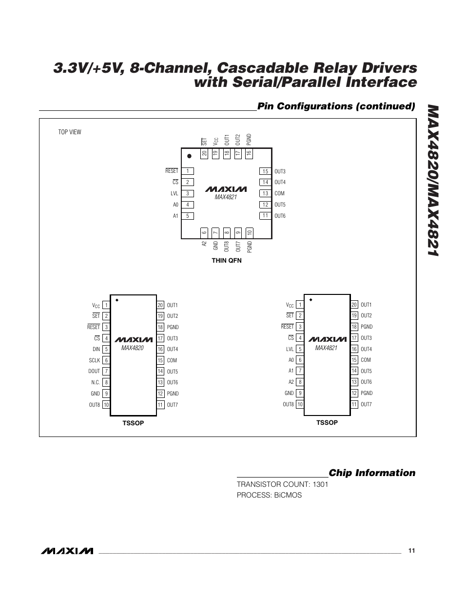 Chip information, Pin configurations (continued) | Rainbow Electronics MAX4821 User Manual | Page 11 / 13
