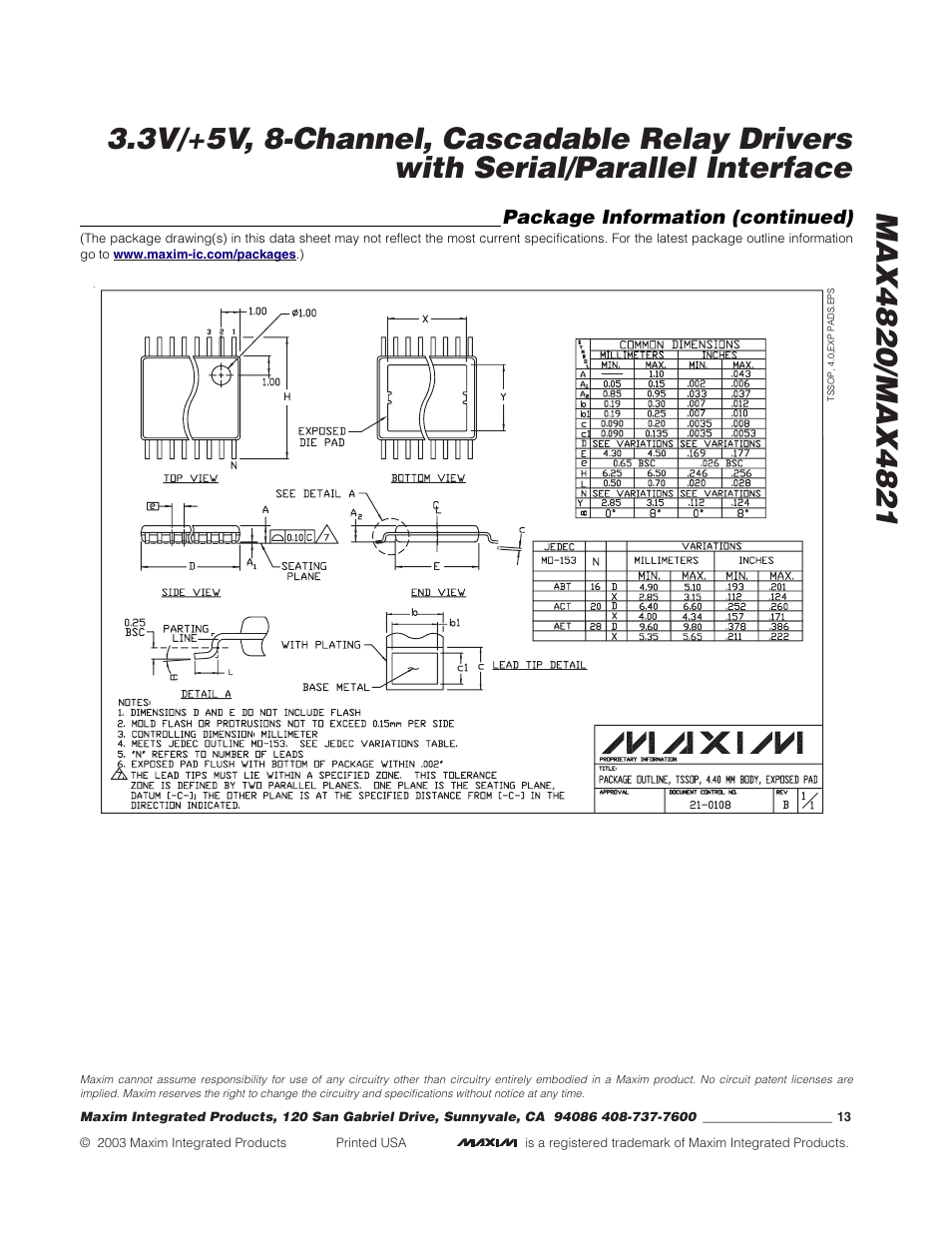 Rainbow Electronics MAX4821 User Manual | Page 13 / 13