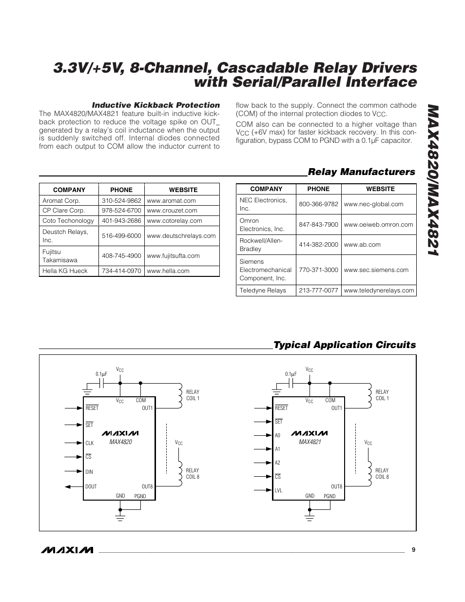 Relay manufacturers typical application circuits | Rainbow Electronics MAX4821 User Manual | Page 9 / 13