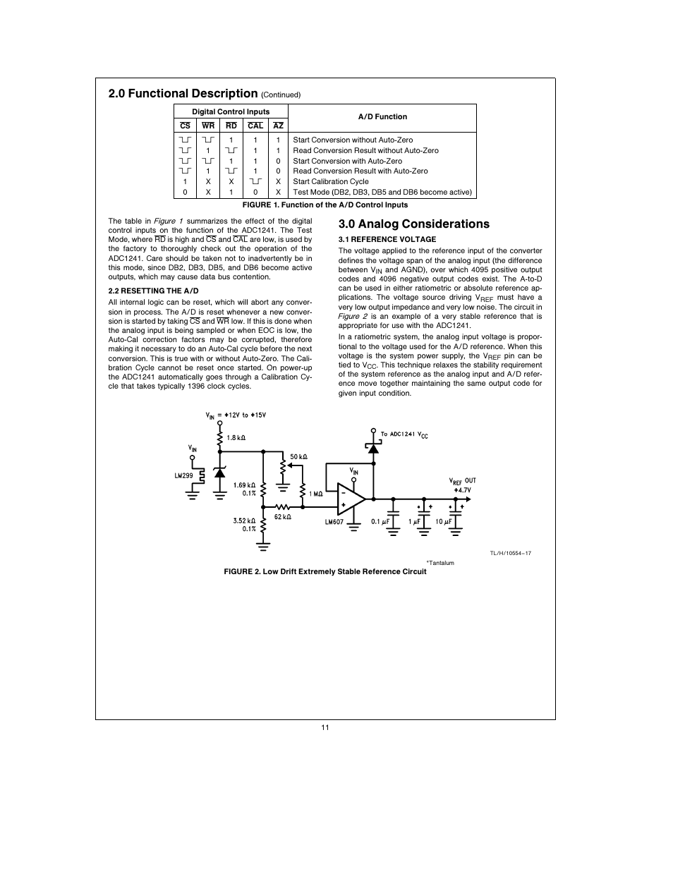 2 0 functional description, 3 0 analog considerations | Rainbow Electronics ADC1241 User Manual | Page 11 / 14