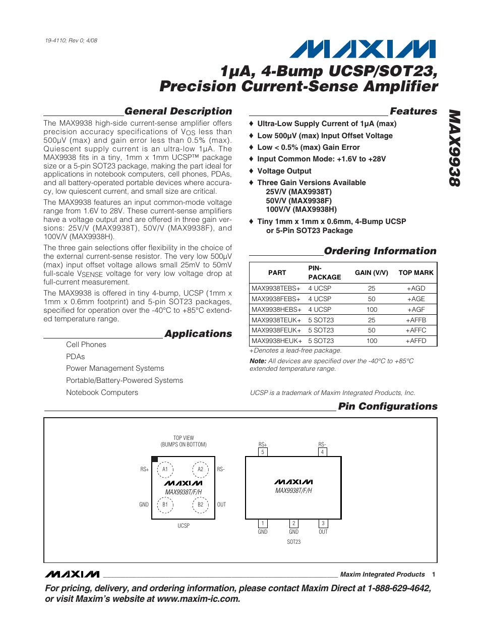 Rainbow Electronics MAX9938 User Manual | 9 pages