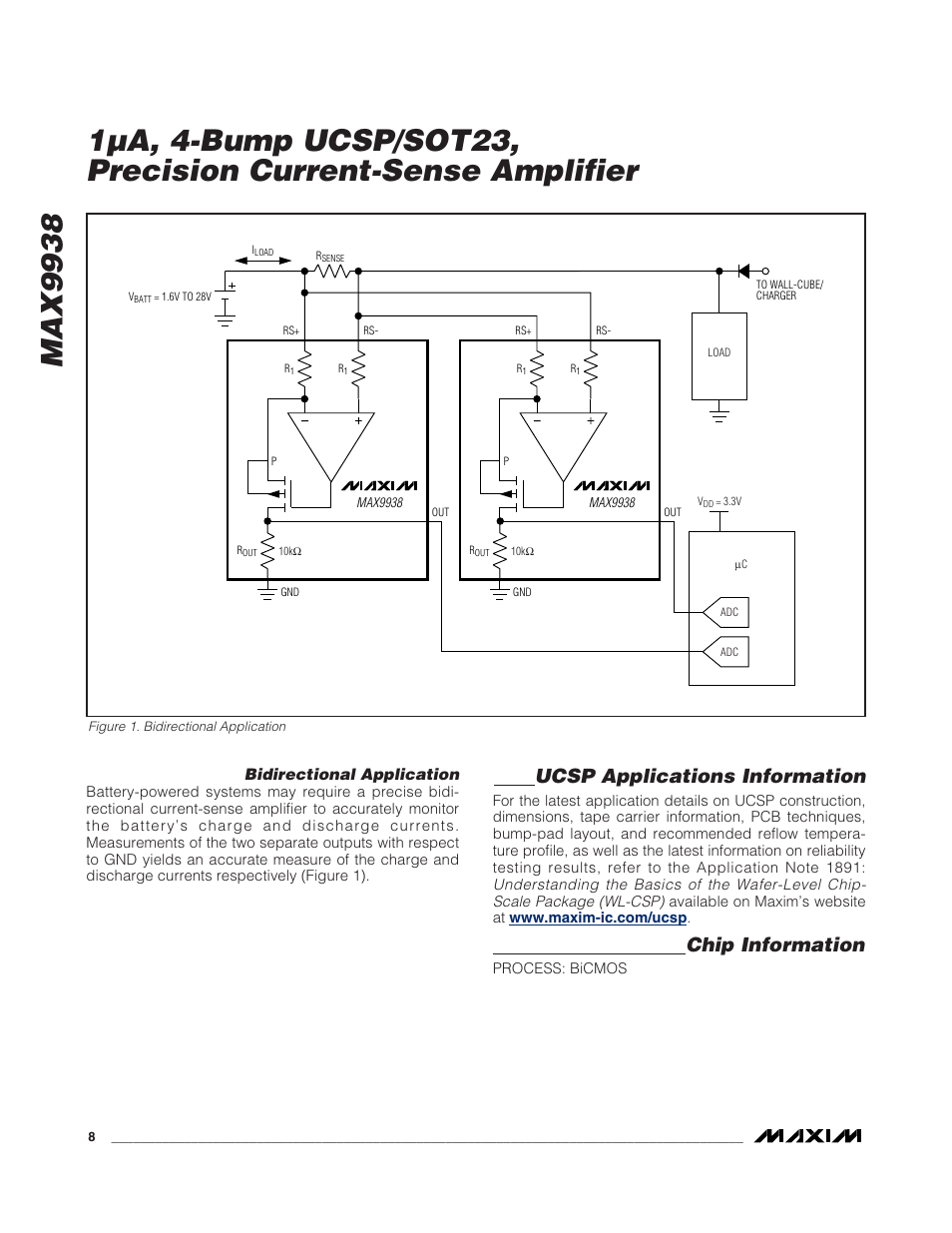 Ucsp applications information, Chip information, Bidirectional application | Rainbow Electronics MAX9938 User Manual | Page 8 / 9