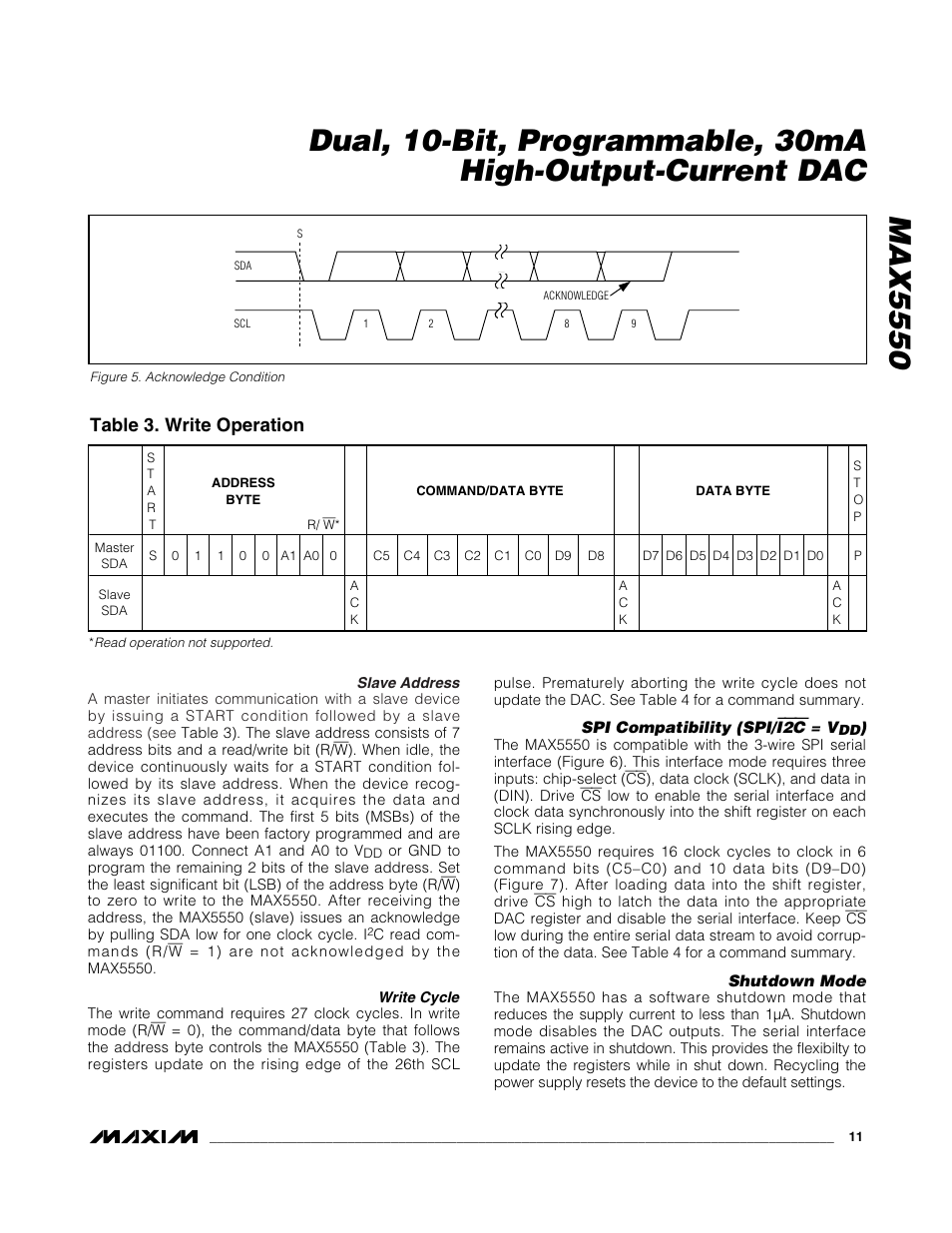 Table 3. write operation | Rainbow Electronics MAX5550 User Manual | Page 11 / 15