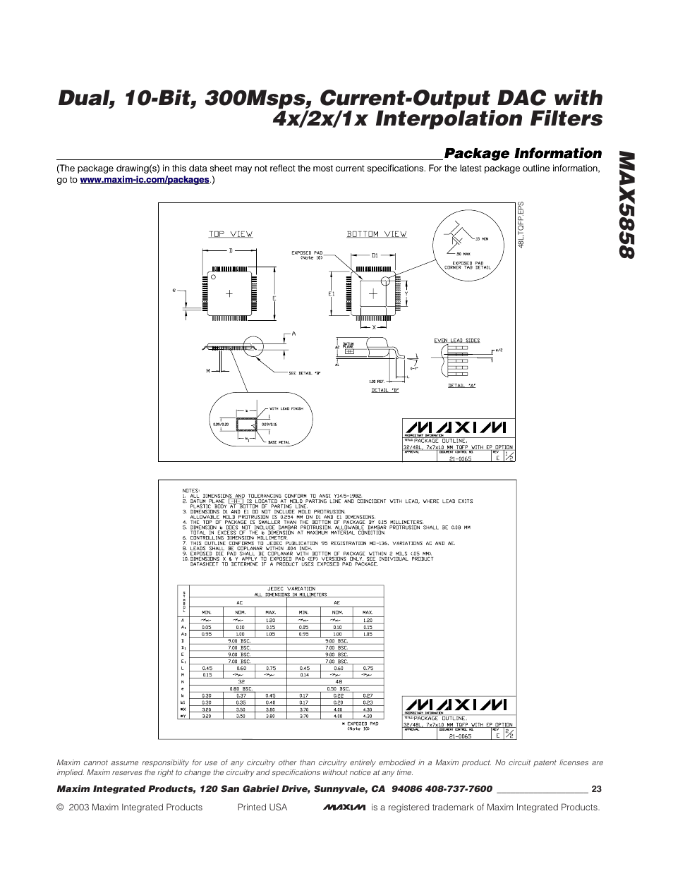 Rainbow Electronics MAX5858 User Manual | Page 23 / 23