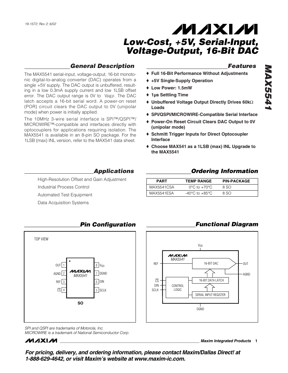 Rainbow Electronics MAX5541 User Manual | 9 pages