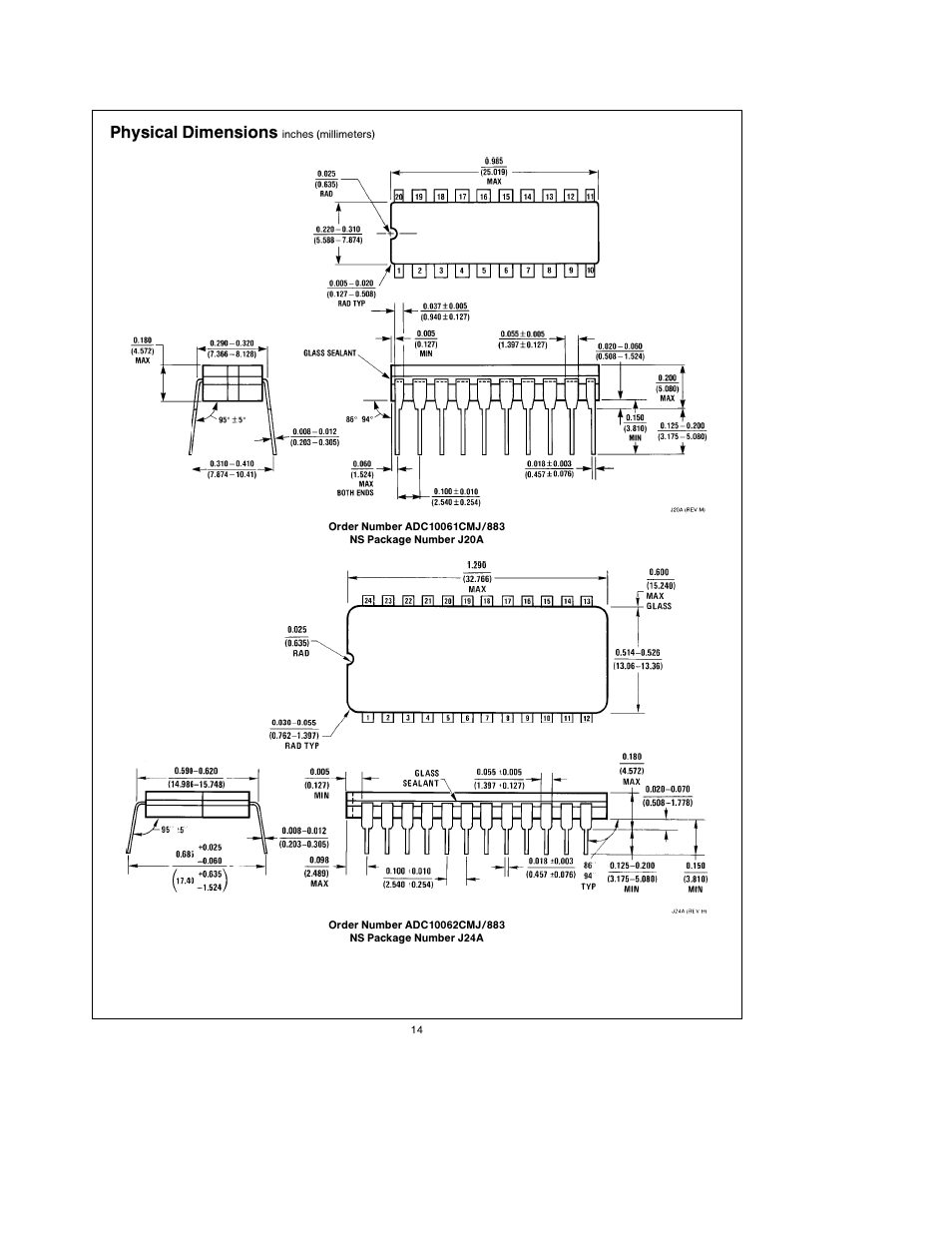 Physical dimensions | Rainbow Electronics ADC10064 User Manual | Page 14 / 18