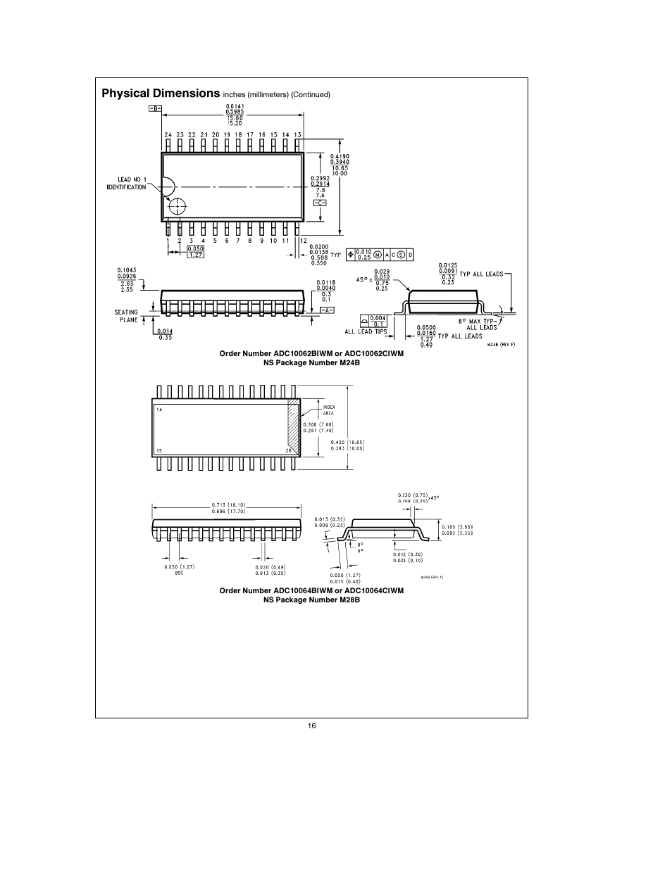 Physical dimensions | Rainbow Electronics ADC10064 User Manual | Page 16 / 18