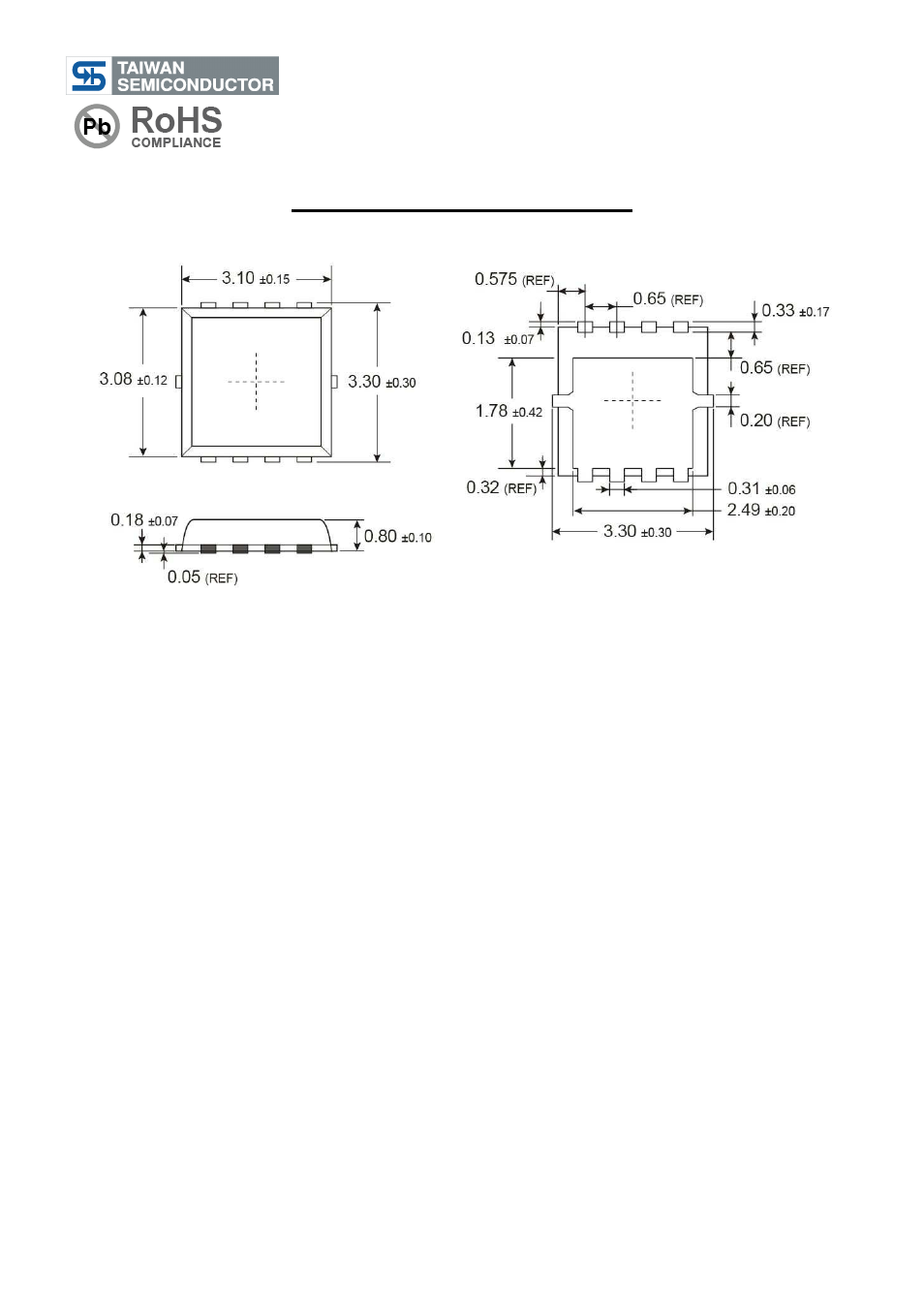 30v n-channel power mosfet, Pdfn33 mechanical drawing | Rainbow Electronics TSM15N03PQ33 User Manual | Page 3 / 4