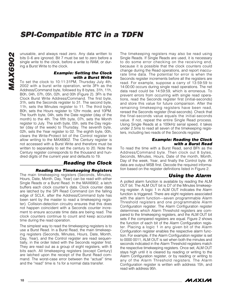 Max6902 spi-compatible rtc in a tdfn | Rainbow Electronics MAX6902 User Manual | Page 10 / 18