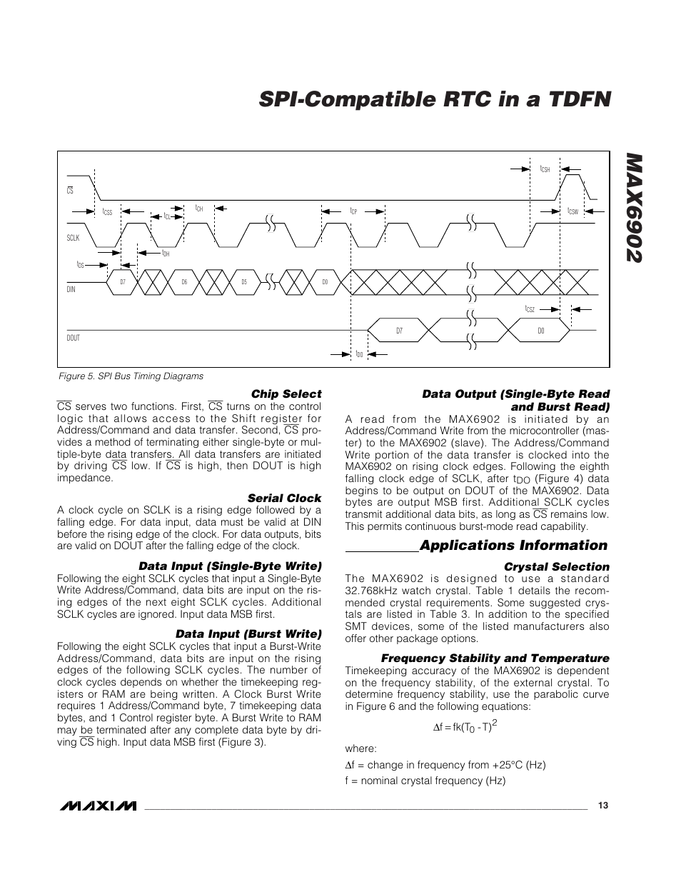 Max6902 spi-compatible rtc in a tdfn, Applications information | Rainbow Electronics MAX6902 User Manual | Page 13 / 18