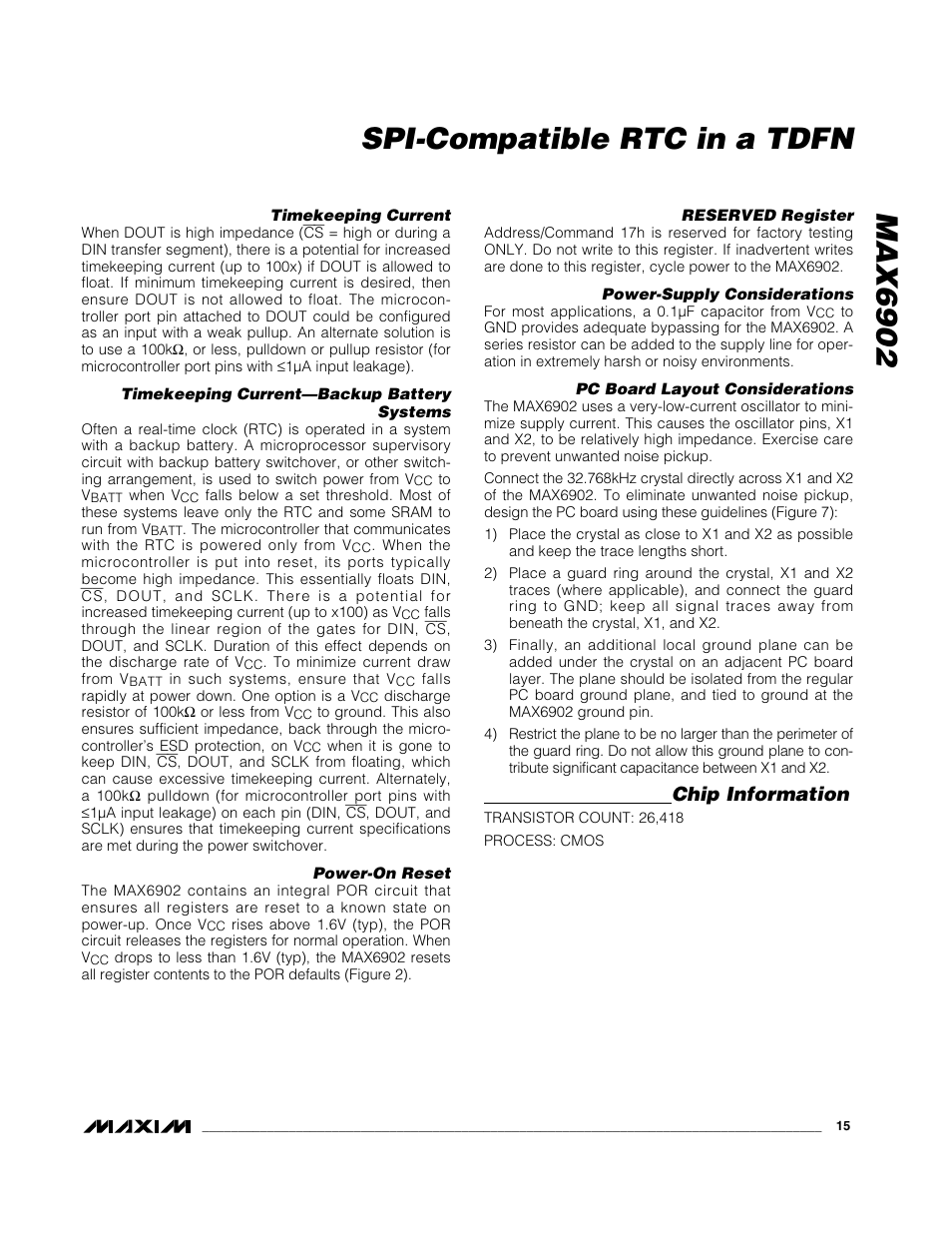 Max6902 spi-compatible rtc in a tdfn, Chip information | Rainbow Electronics MAX6902 User Manual | Page 15 / 18