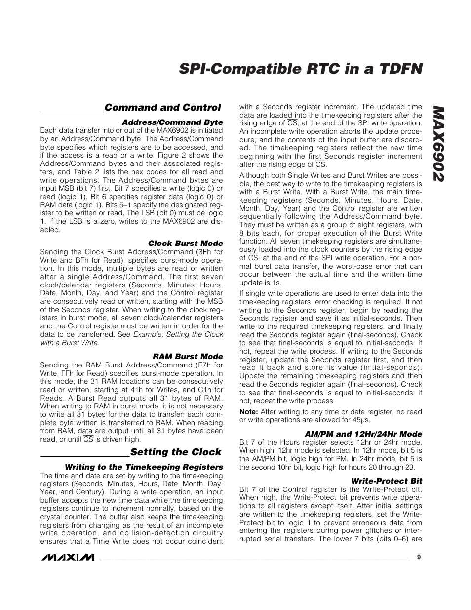Max6902 spi-compatible rtc in a tdfn | Rainbow Electronics MAX6902 User Manual | Page 9 / 18