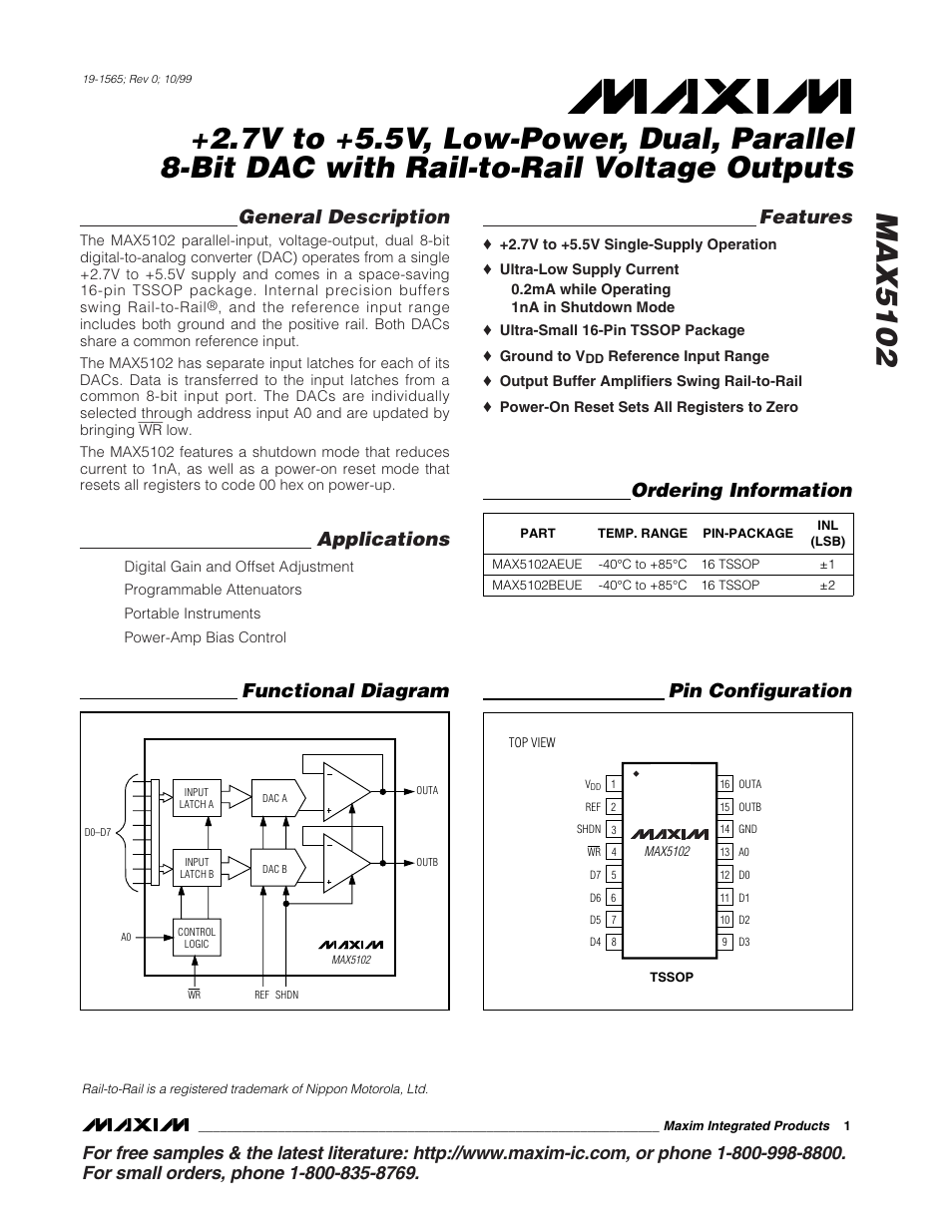 Rainbow Electronics MAX5102 User Manual | 8 pages