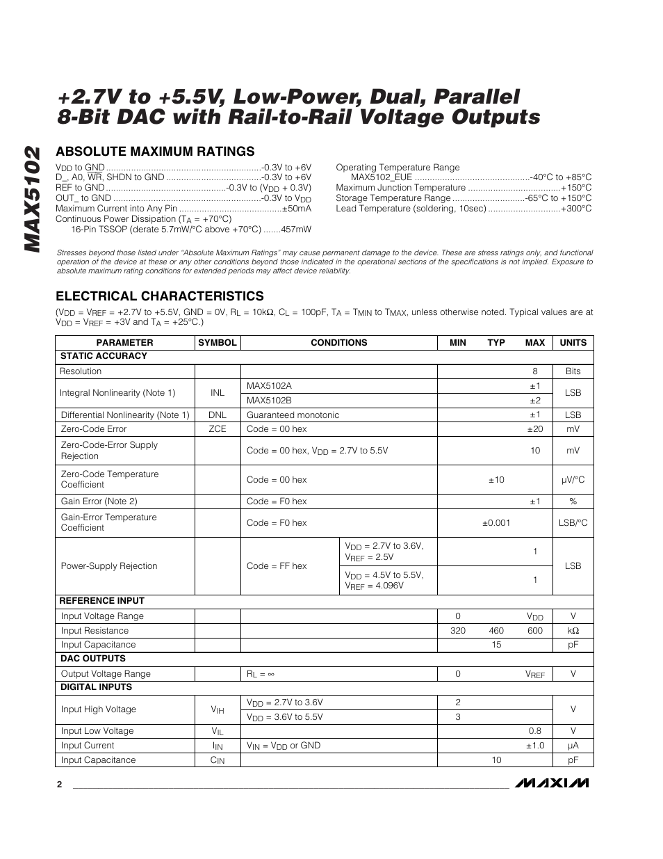 Rainbow Electronics MAX5102 User Manual | Page 2 / 8