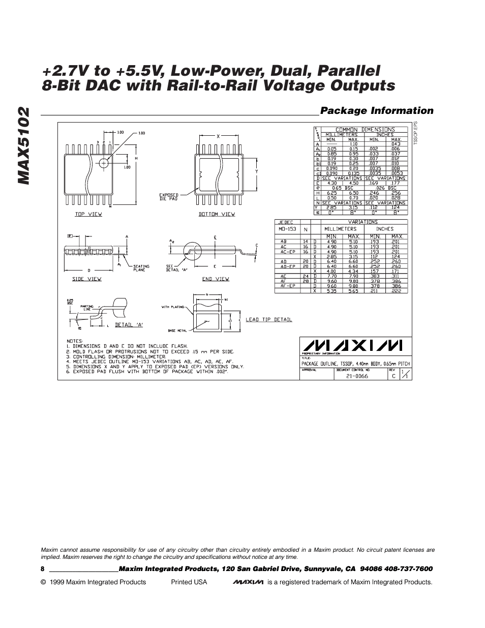 Package information | Rainbow Electronics MAX5102 User Manual | Page 8 / 8