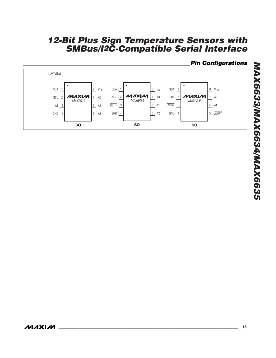 C-compatible serial interface, Pin configurations | Rainbow Electronics MAX6635 User Manual | Page 15 / 16