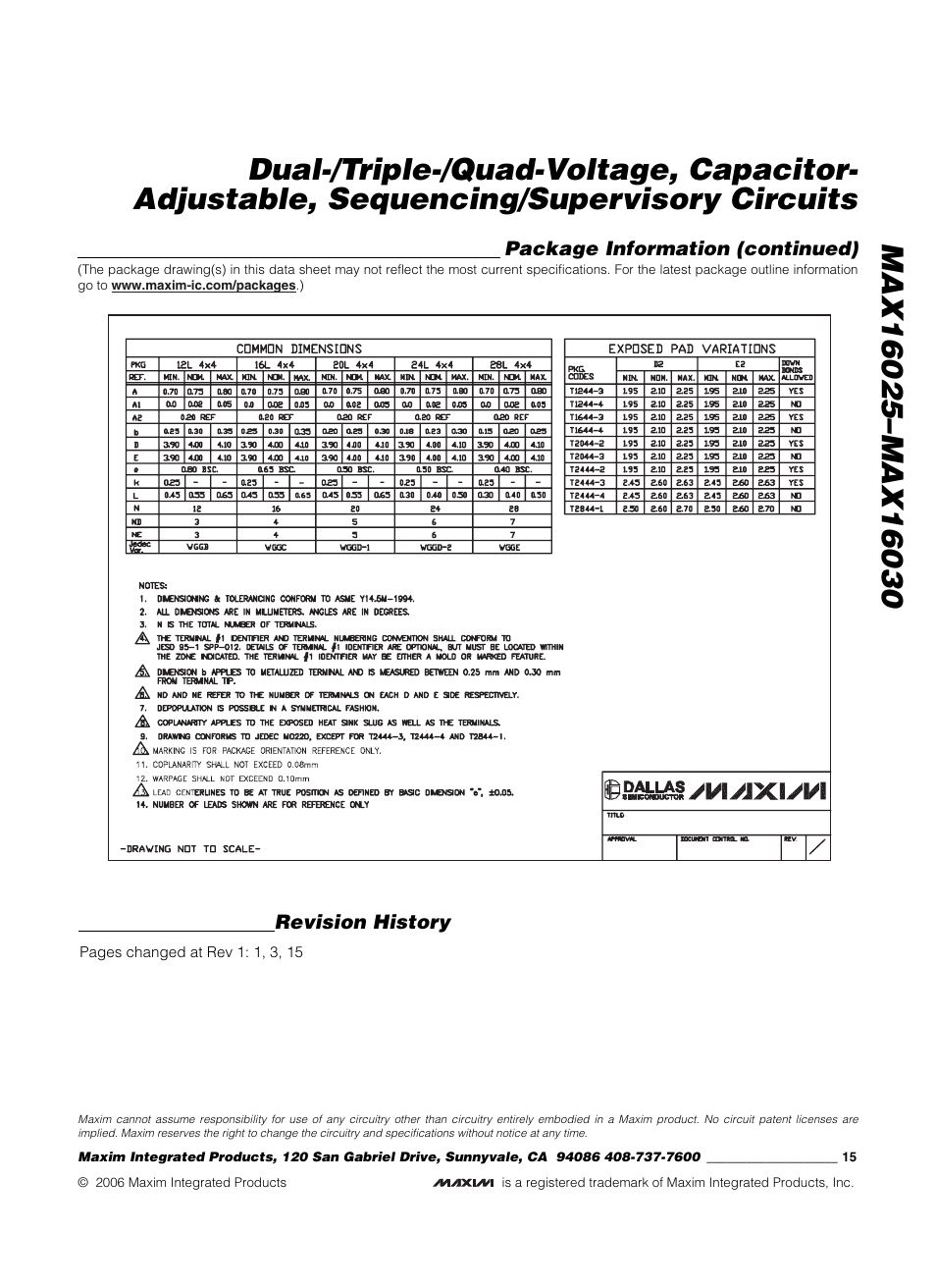 Package information (continued), Revision history | Rainbow Electronics MAX16030 User Manual | Page 15 / 15