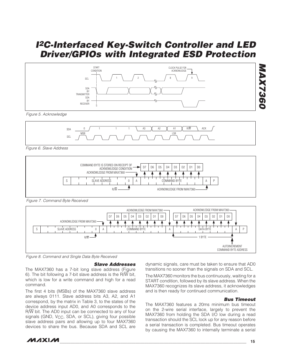 Slave addresses, Bus timeout | Rainbow Electronics MAX7360 User Manual | Page 15 / 31
