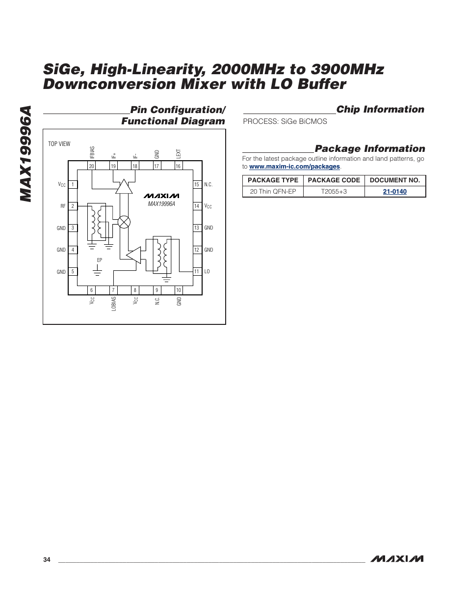 Package information | Rainbow Electronics MAX19996A User Manual | Page 34 / 35