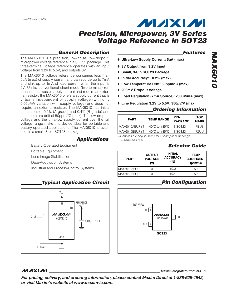 Rainbow Electronics MAX6010 User Manual | 6 pages