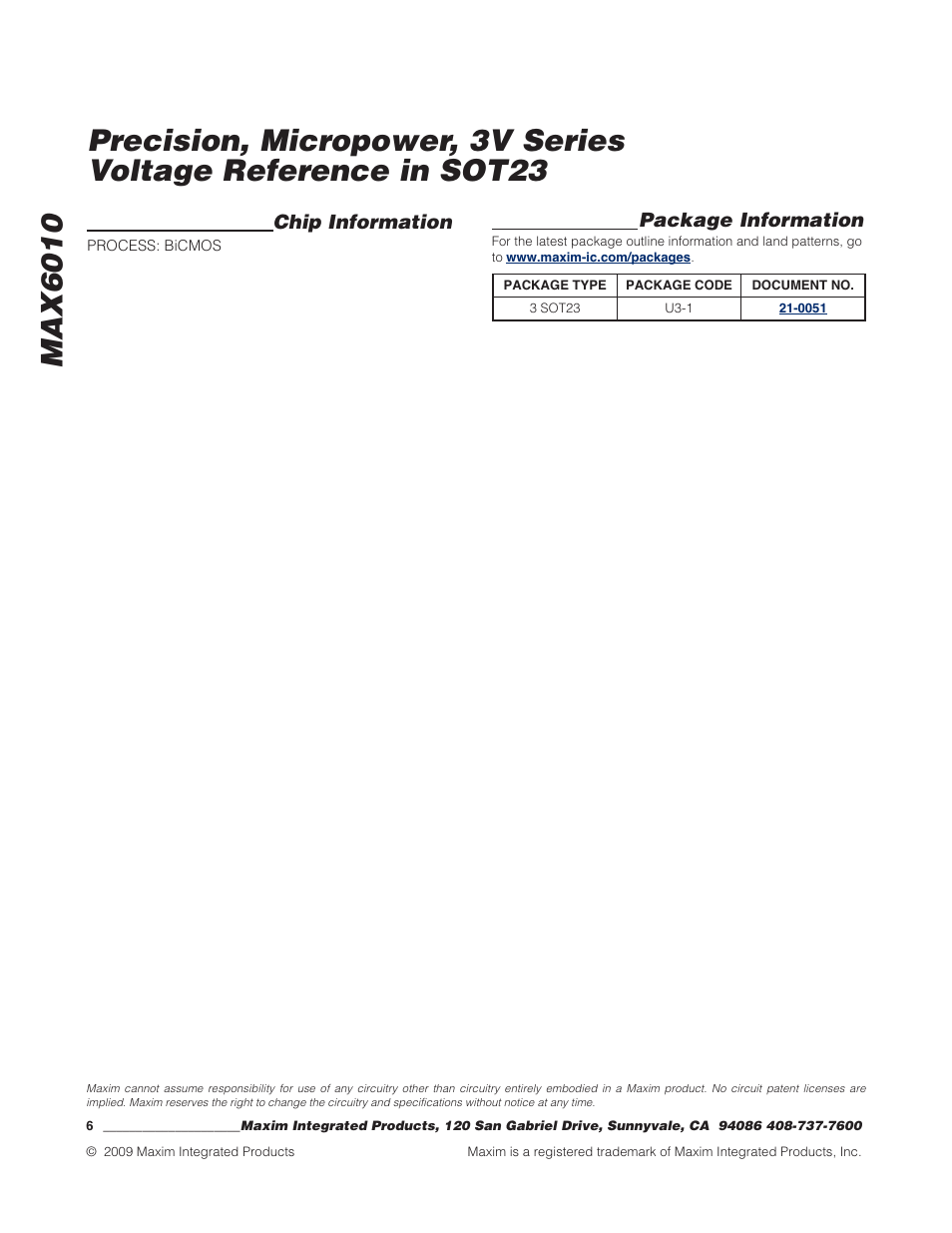 Chip information, Package information | Rainbow Electronics MAX6010 User Manual | Page 6 / 6