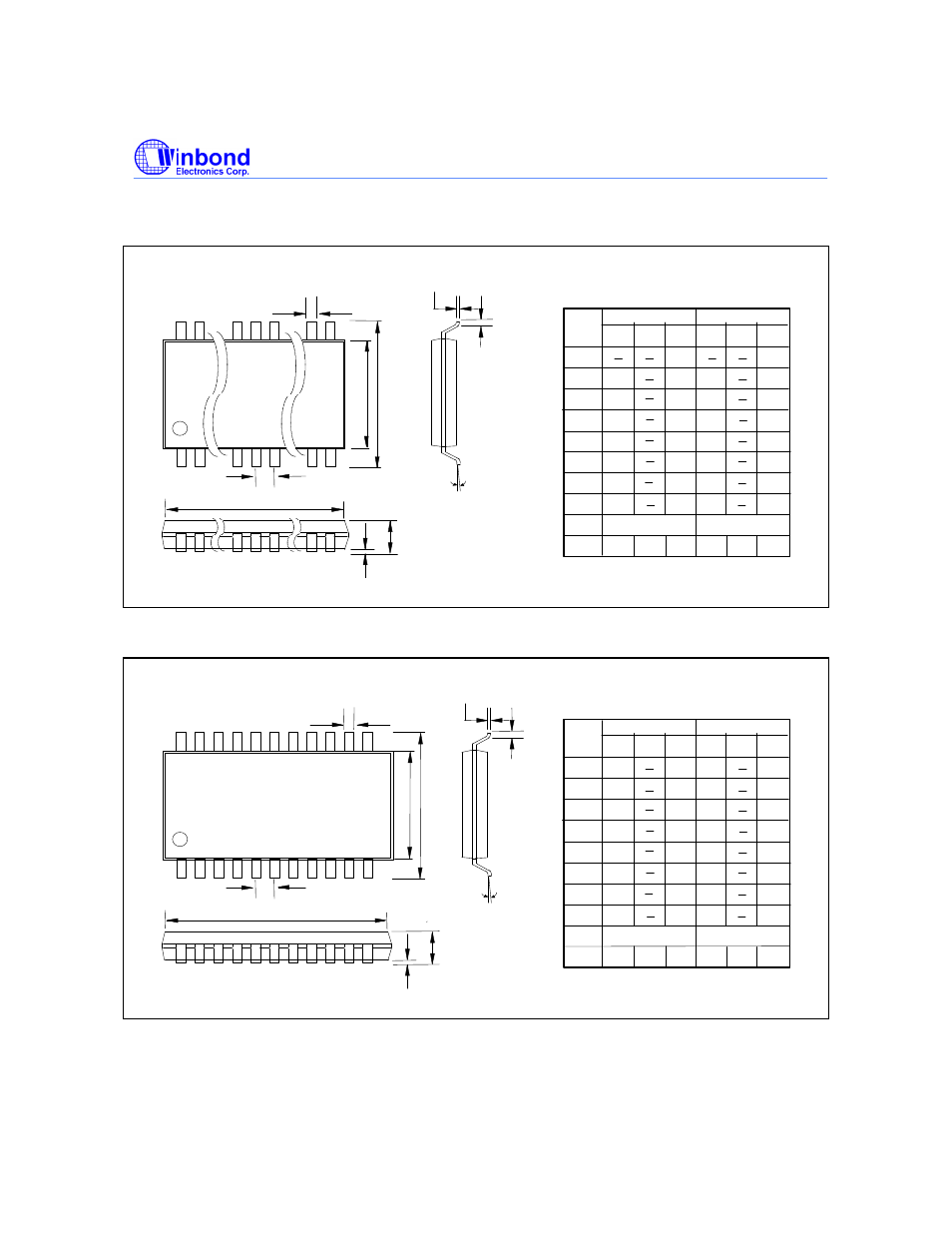 Package dimensions, Pin tssop, Pin sop | Rainbow Electronics W27LE520 User Manual | Page 15 / 16