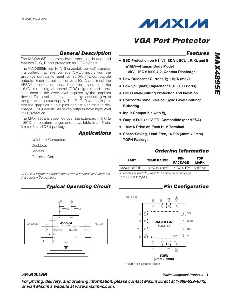 Rainbow Electronics MAX4895E User Manual | 8 pages