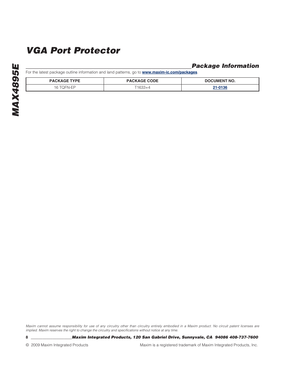 Max4895e vga port protector, Package information | Rainbow Electronics MAX4895E User Manual | Page 8 / 8