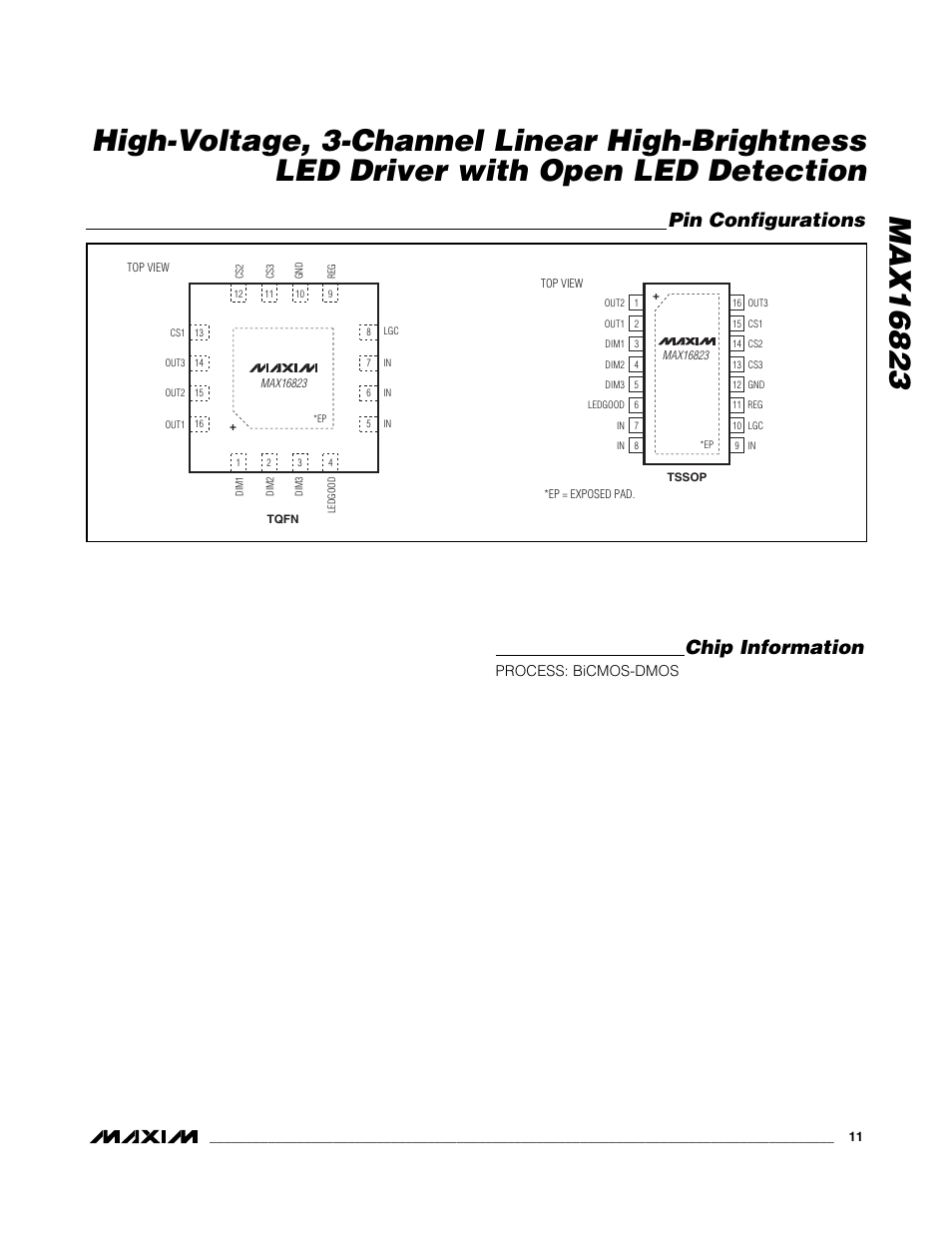 Chip information, Pin configurations | Rainbow Electronics MAX16823 User Manual | Page 11 / 13