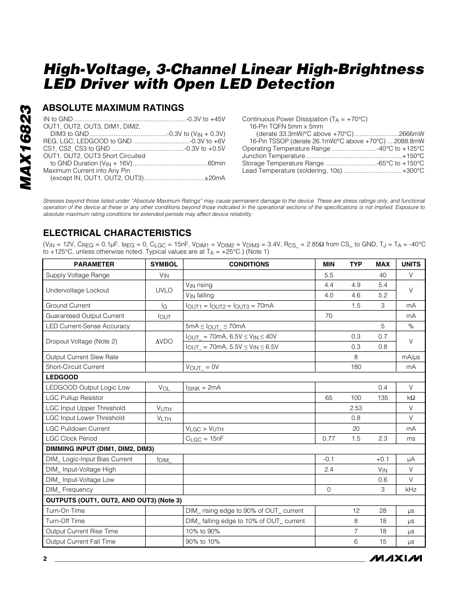 Rainbow Electronics MAX16823 User Manual | Page 2 / 13