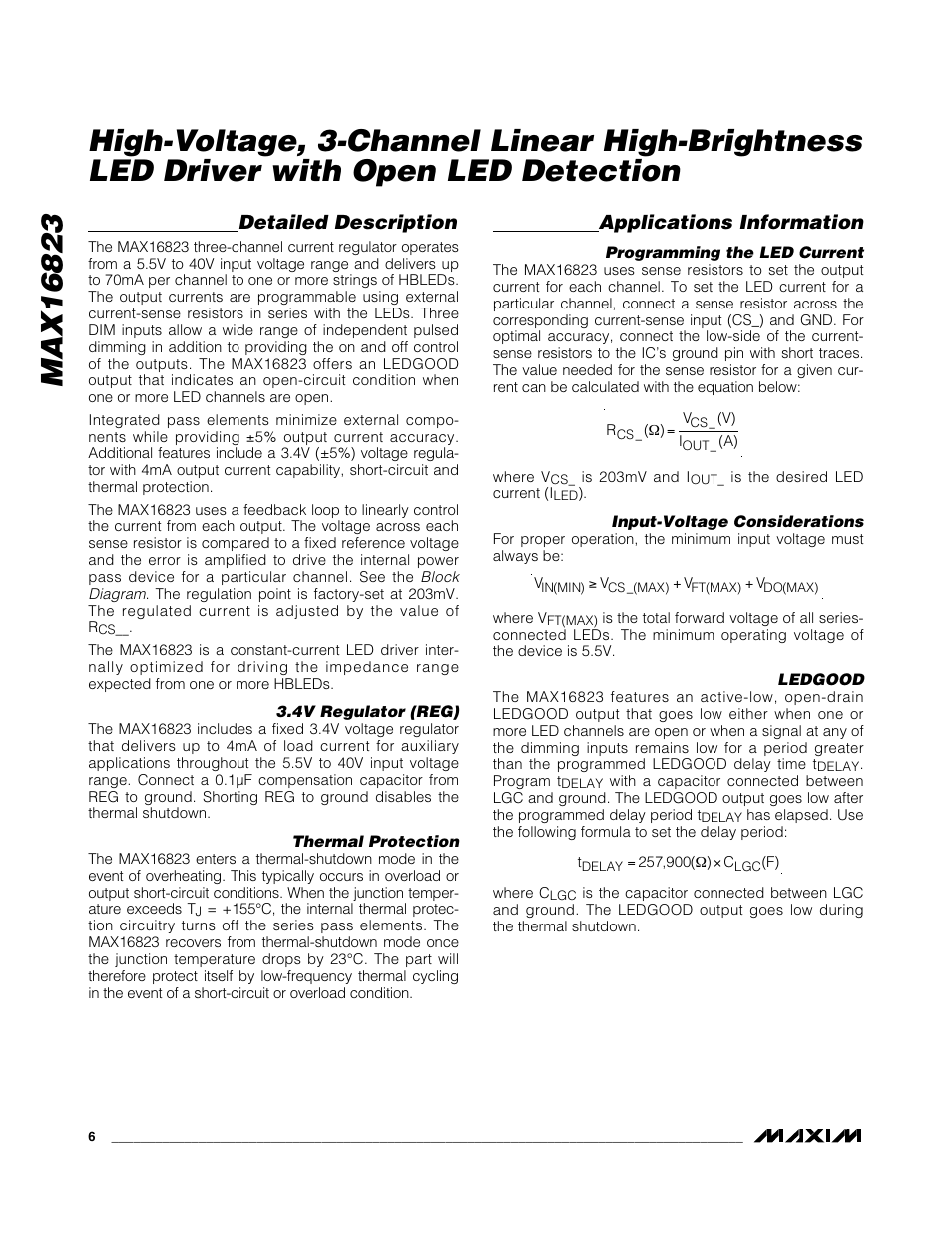 Detailed description, Applications information | Rainbow Electronics MAX16823 User Manual | Page 6 / 13