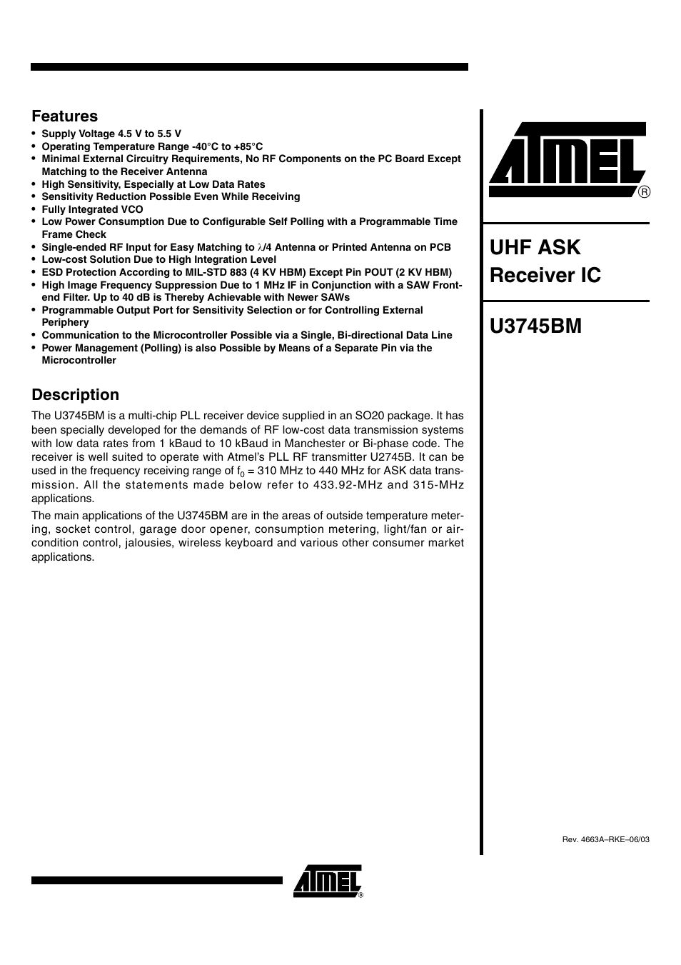 Rainbow Electronics U3745BM User Manual | 29 pages
