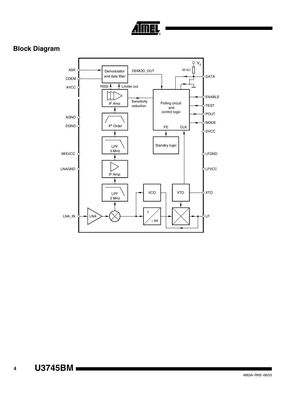 U3745bm, Block diagram | Rainbow Electronics U3745BM User Manual | Page 4 / 29