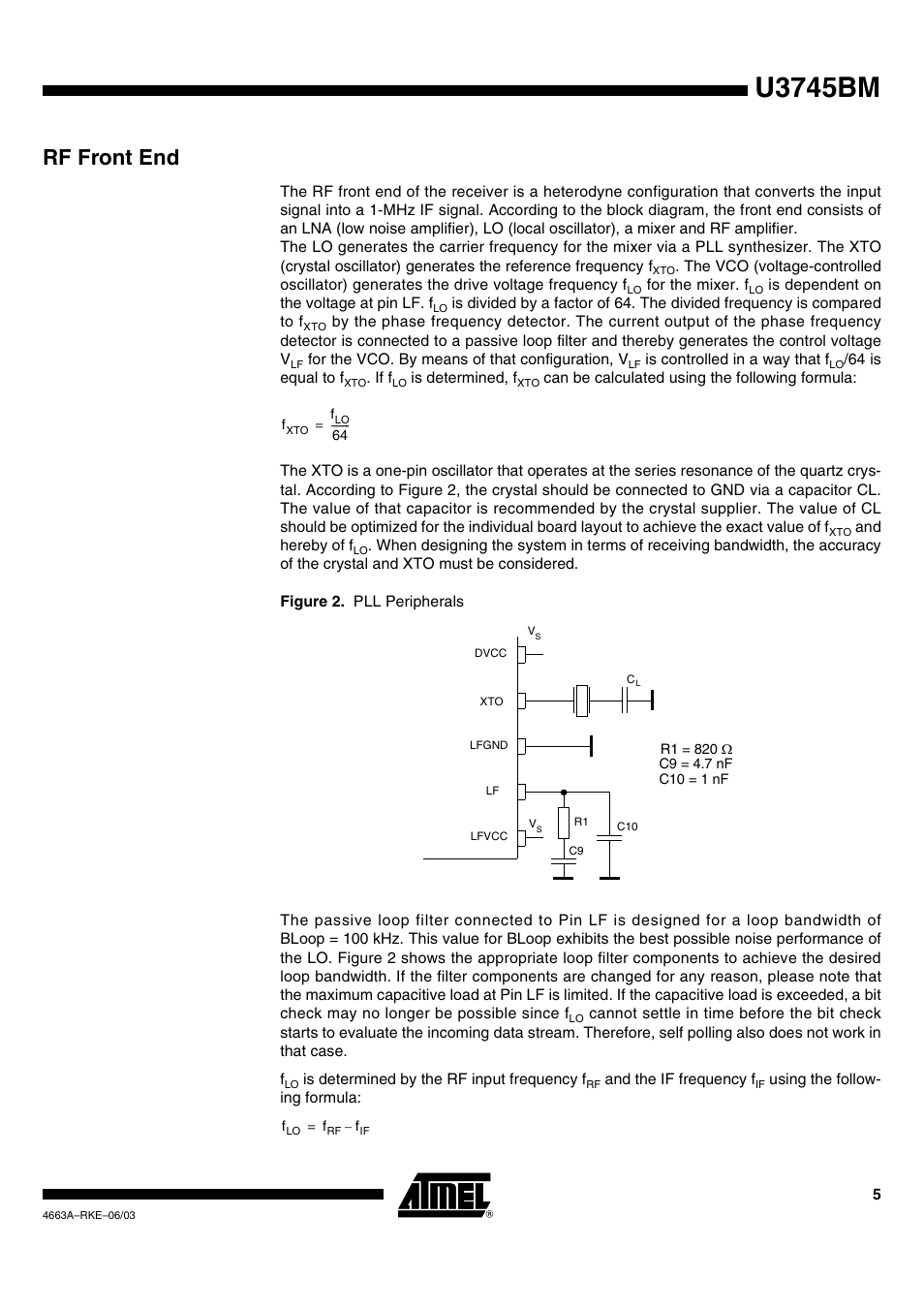 U3745bm, Rf front end | Rainbow Electronics U3745BM User Manual | Page 5 / 29