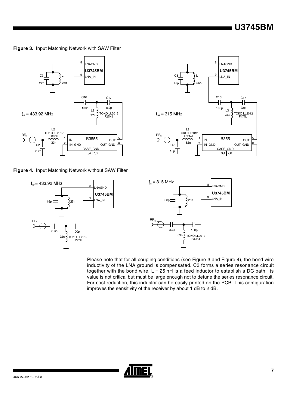 F i g u r e 3, Figure 4, Figure 4 ar | U3745bm, 92 mhz, 315 mhz | Rainbow Electronics U3745BM User Manual | Page 7 / 29