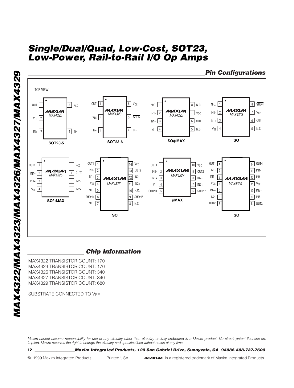 Chip information, Pin configurations | Rainbow Electronics MAX4329 User Manual | Page 12 / 12