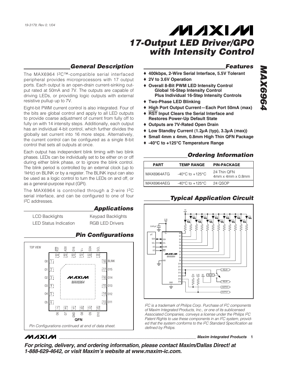 Rainbow Electronics MAX6964 User Manual | 23 pages