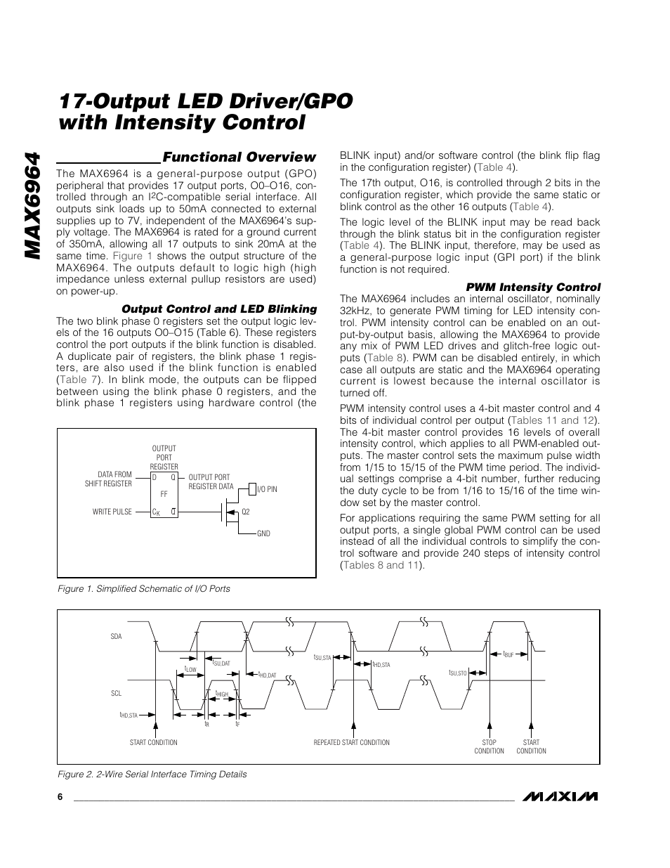 Max6964, Output led driver/gpo with intensity control, Functional overview | Rainbow Electronics MAX6964 User Manual | Page 6 / 23