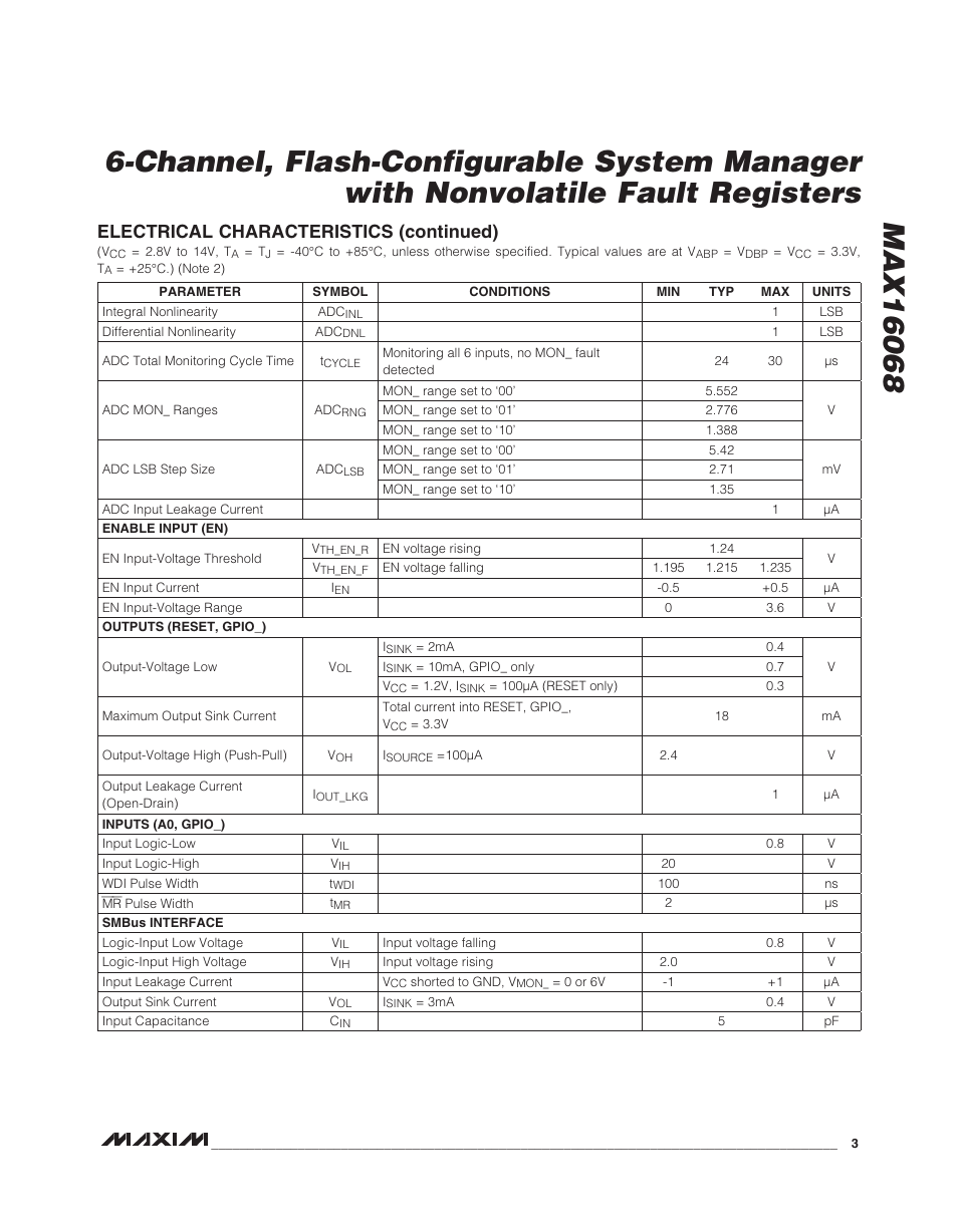 Electrical characteristics (continued) | Rainbow Electronics MAX16068 User Manual | Page 3 / 40