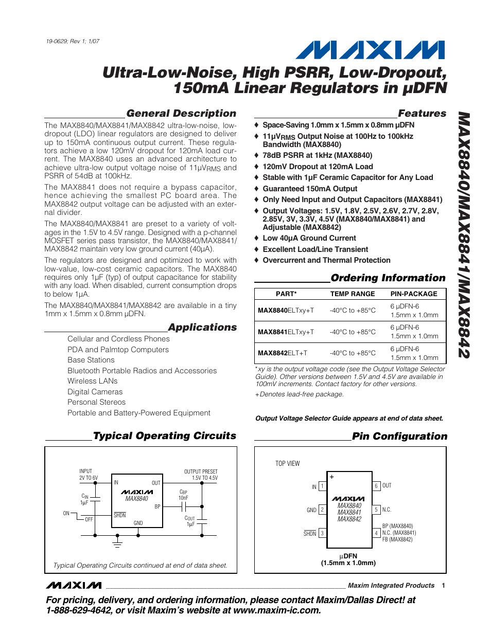 Rainbow Electronics MAX8842 User Manual | 10 pages