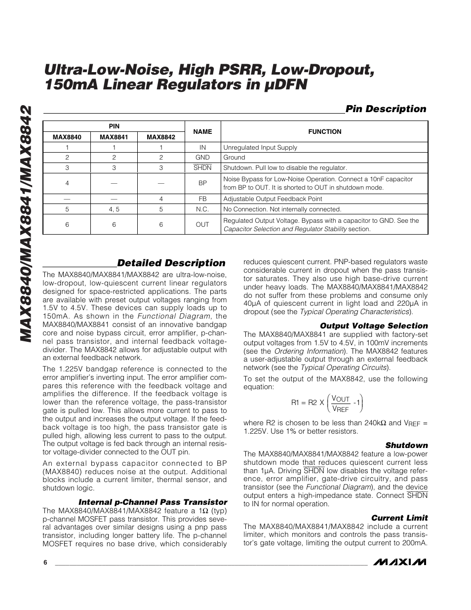 Detailed description, Pin description | Rainbow Electronics MAX8842 User Manual | Page 6 / 10